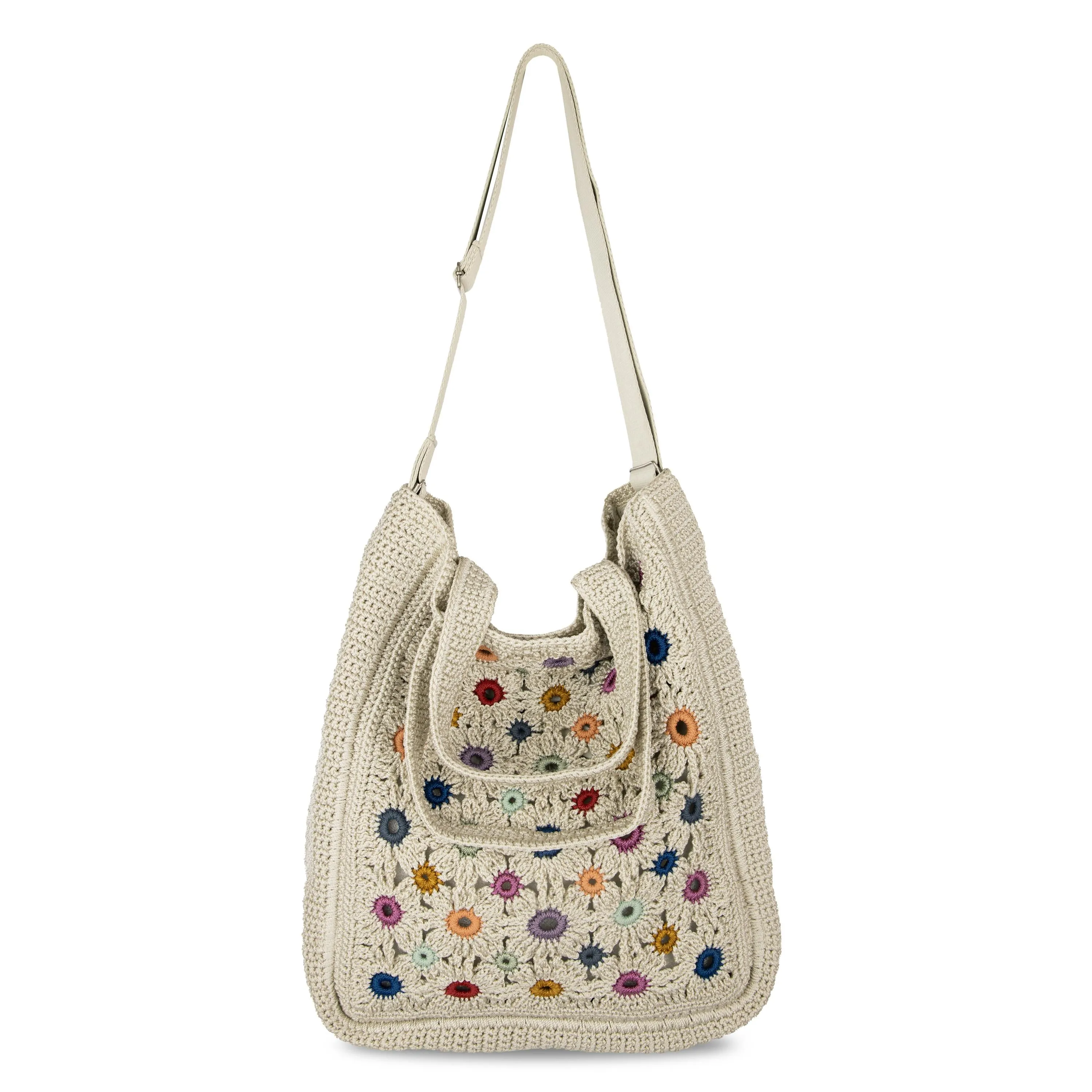 Lanie Market Tote - Hand Crochet - Natural Multi Flowers