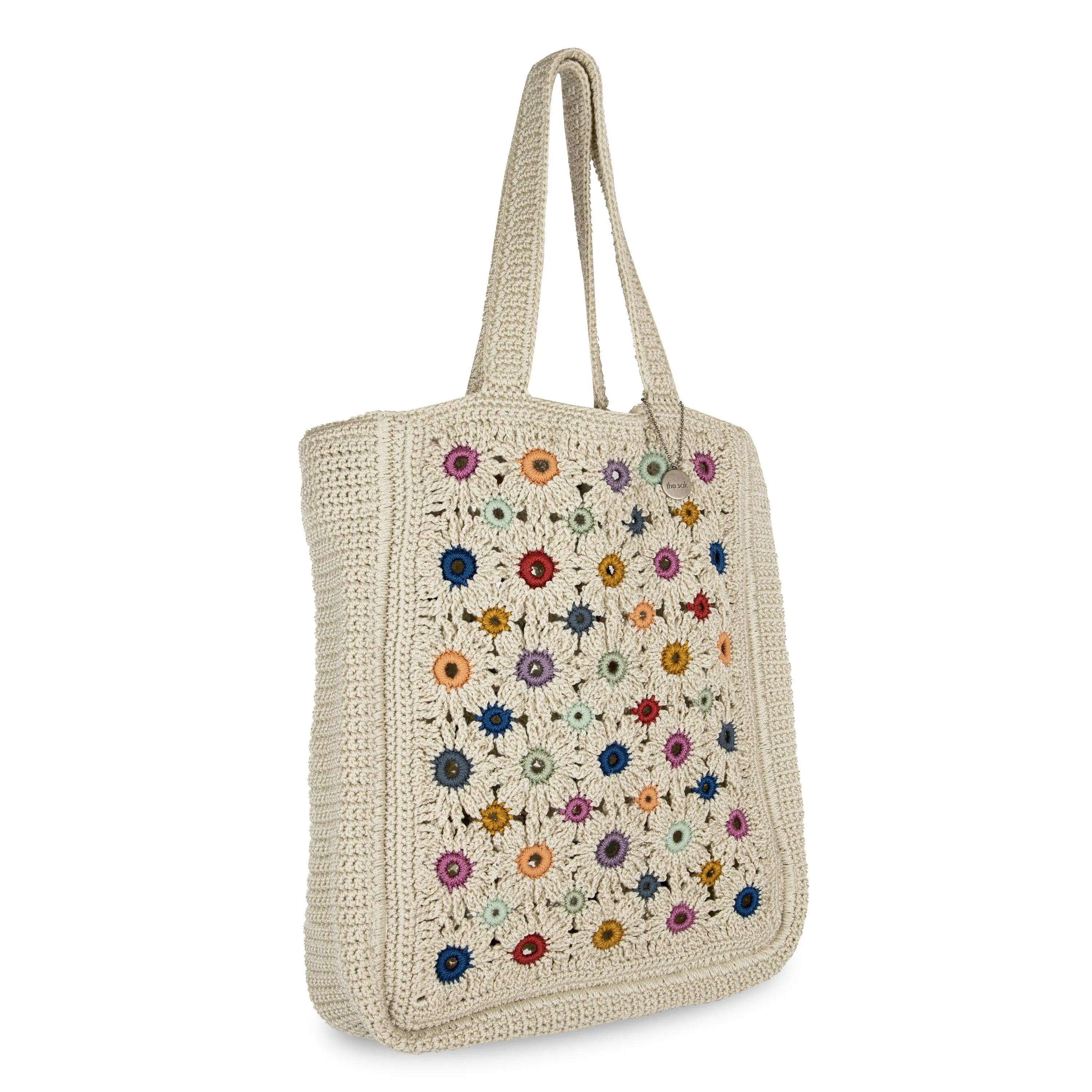 Lanie Market Tote - Hand Crochet - Natural Multi Flowers