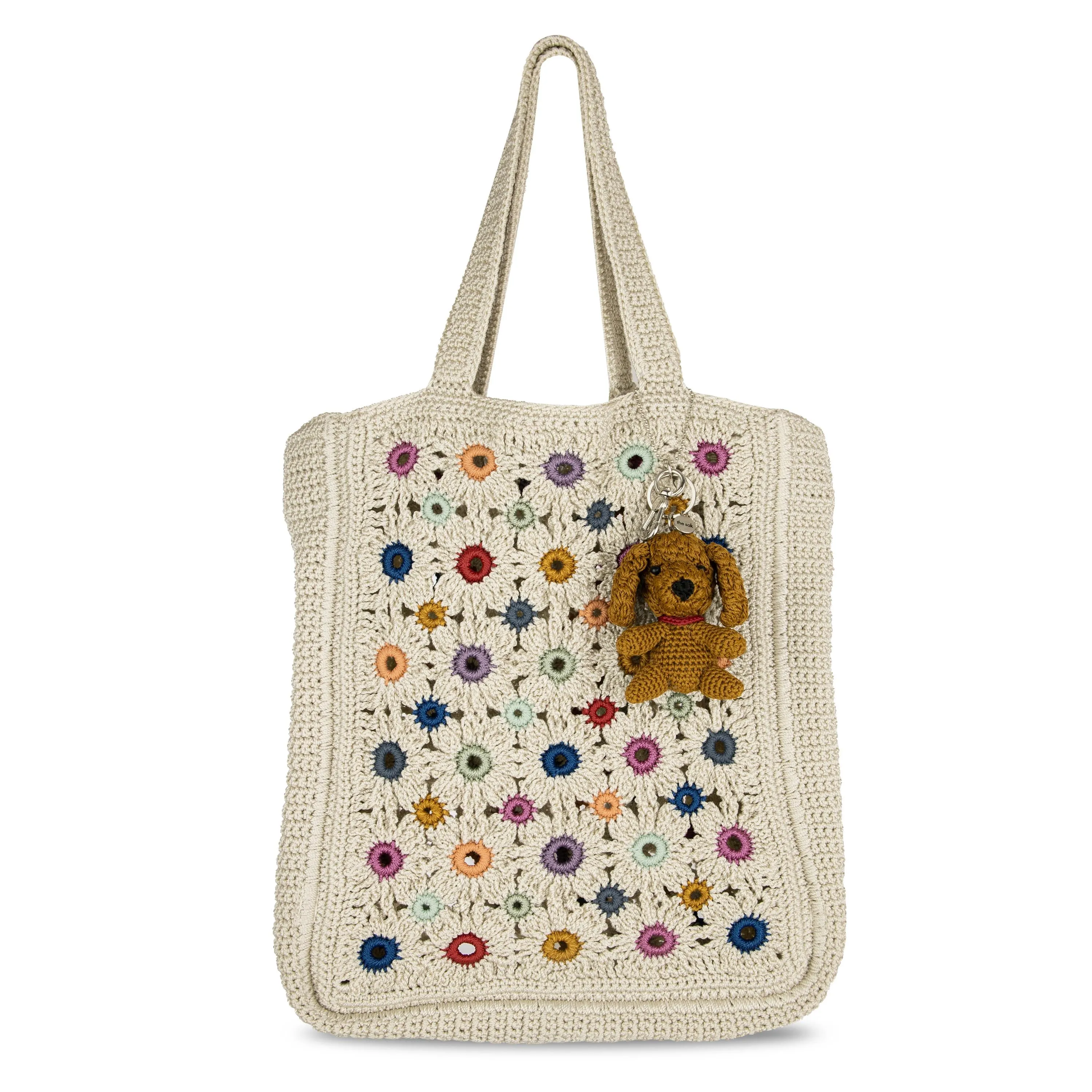 Lanie Market Tote - Hand Crochet - Natural Multi Flowers