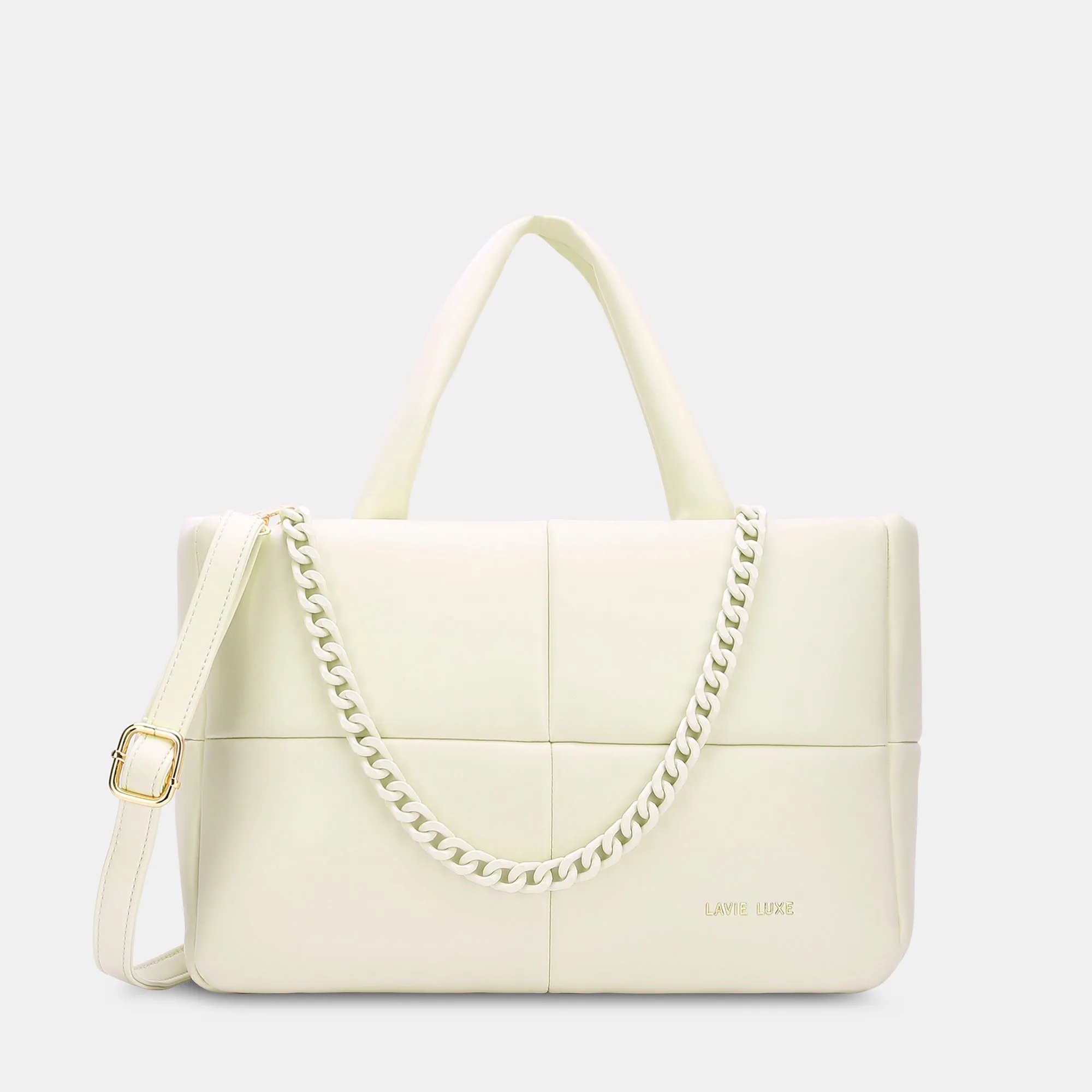 Lavie Luxe Puff Off White Small Women's Tote