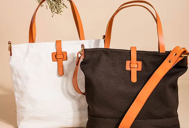 Leather Handbag Canvas Tote Bag Shoulder Bag Purse For Women