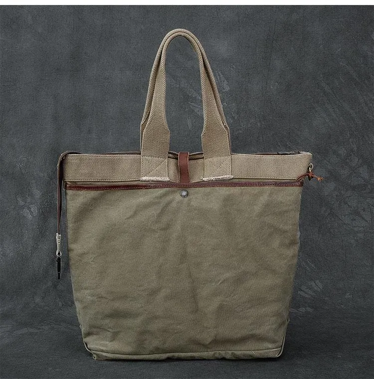 Leather Mens Womens 15" Large Shoulder Bag Army Green Tote Bag Large Side Bag For Men