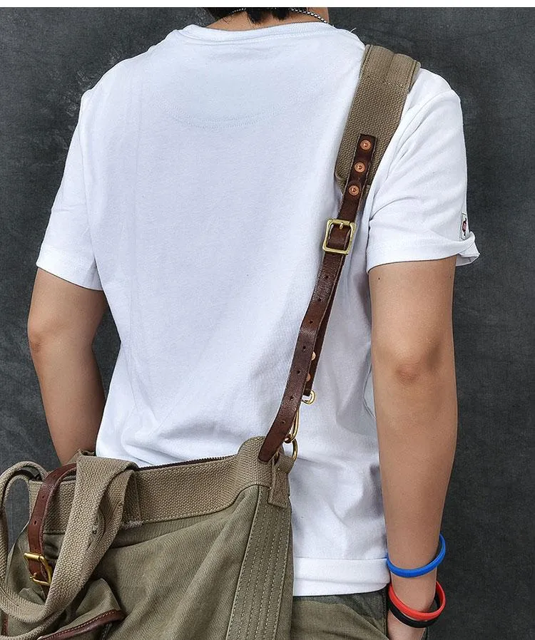 Leather Mens Womens 15" Large Shoulder Bag Army Green Tote Bag Large Side Bag For Men