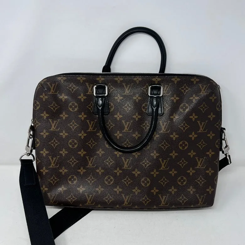 LV Monogram Macassar Porte-Documents Jour Brown Shoulder Bag AF568