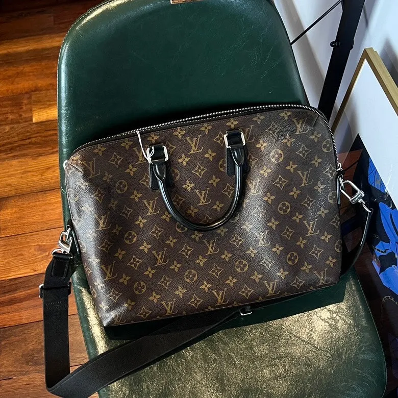 LV Monogram Macassar Porte-Documents Jour Brown Shoulder Bag AF568