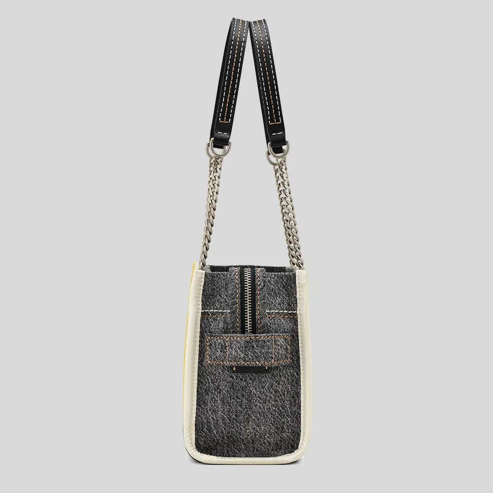 MARC JACOBS The Denim Chain Small Tote Bag Black Wash 2F4HTT029H05