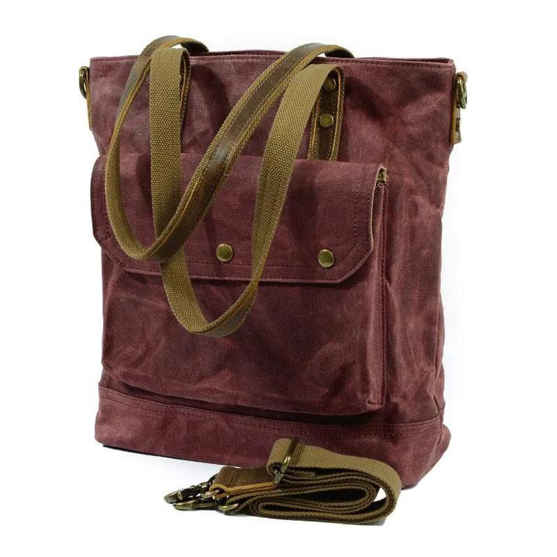 Mens Waxed Canvas Tote Bag Tote Purse Canvas Shoulder Bag for Men