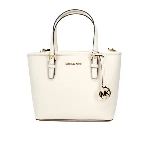 Michael Kors Jet Set Light Cream Leather XS Carryall Top Zip Tote Bag Purse