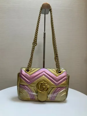 Pre-loved GUCCI GG Marmont Matelass?? Shoulder Bag Pink and Gold