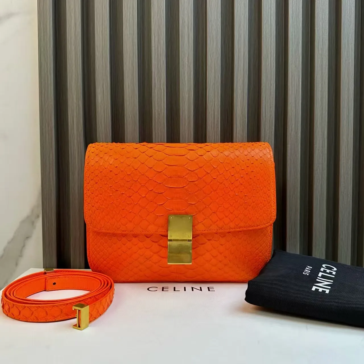Preloved Celine Orange Exotic Leather Shoulder Bag