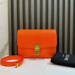 Preloved Celine Orange Exotic Leather Shoulder Bag