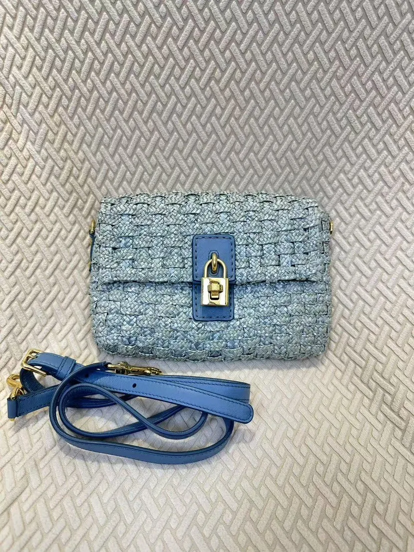 Preloved Dolce&Gabbana Woven Blue Shoulder Bag with Gold Hardware
