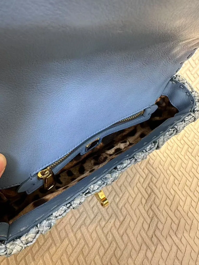 Preloved Dolce&Gabbana Woven Blue Shoulder Bag with Gold Hardware