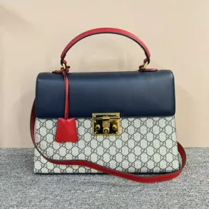 Preloved Gucci Padlock Shoulder Bag Blue and Red Canvas & Leather