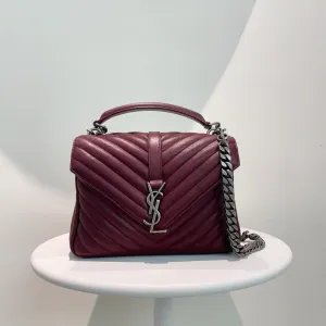 Preloved Yves Saint Laurent YSL Monogram Medium Burgundy Leather Shoulder Bag