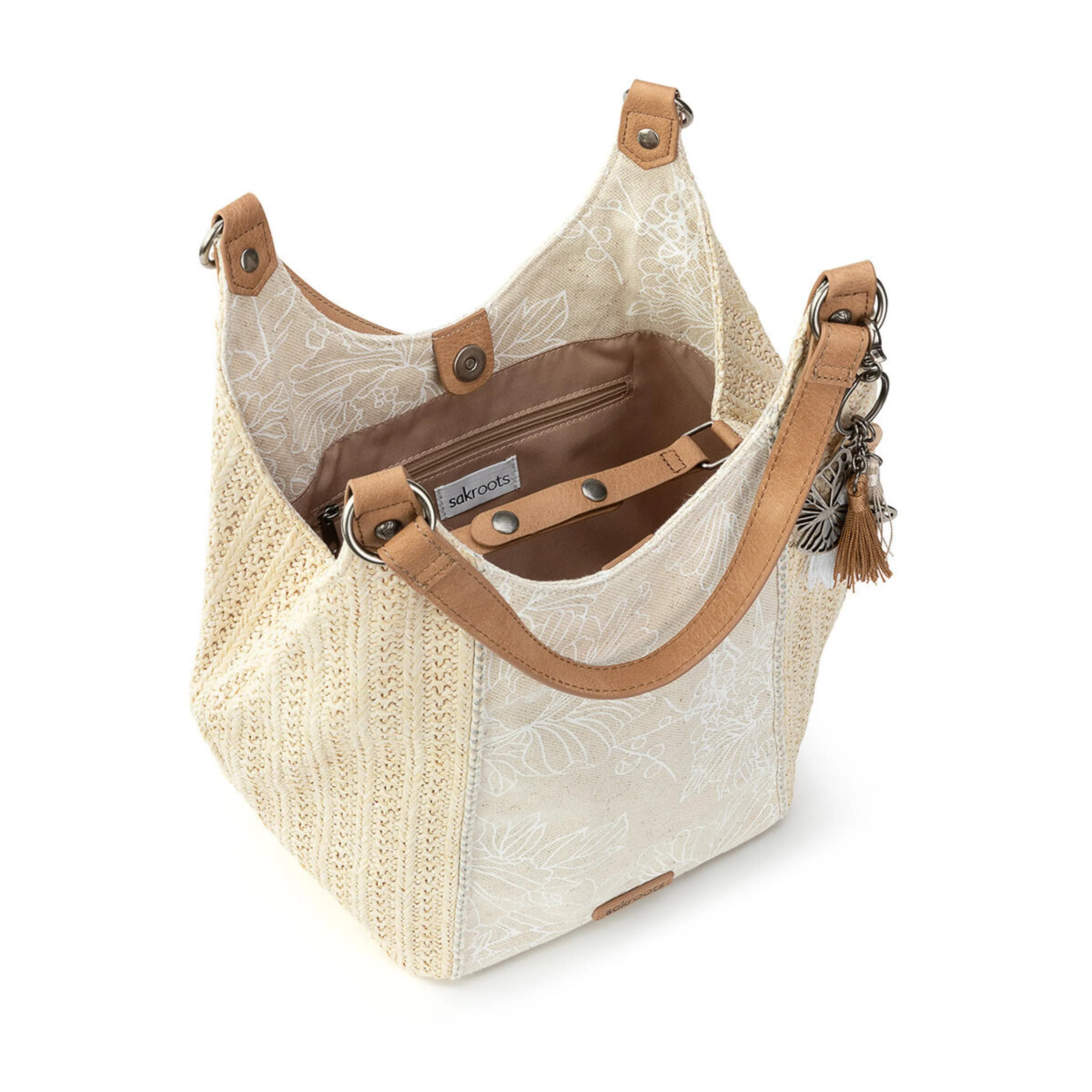 Roma Shopper - Straw - White Flower Blossom