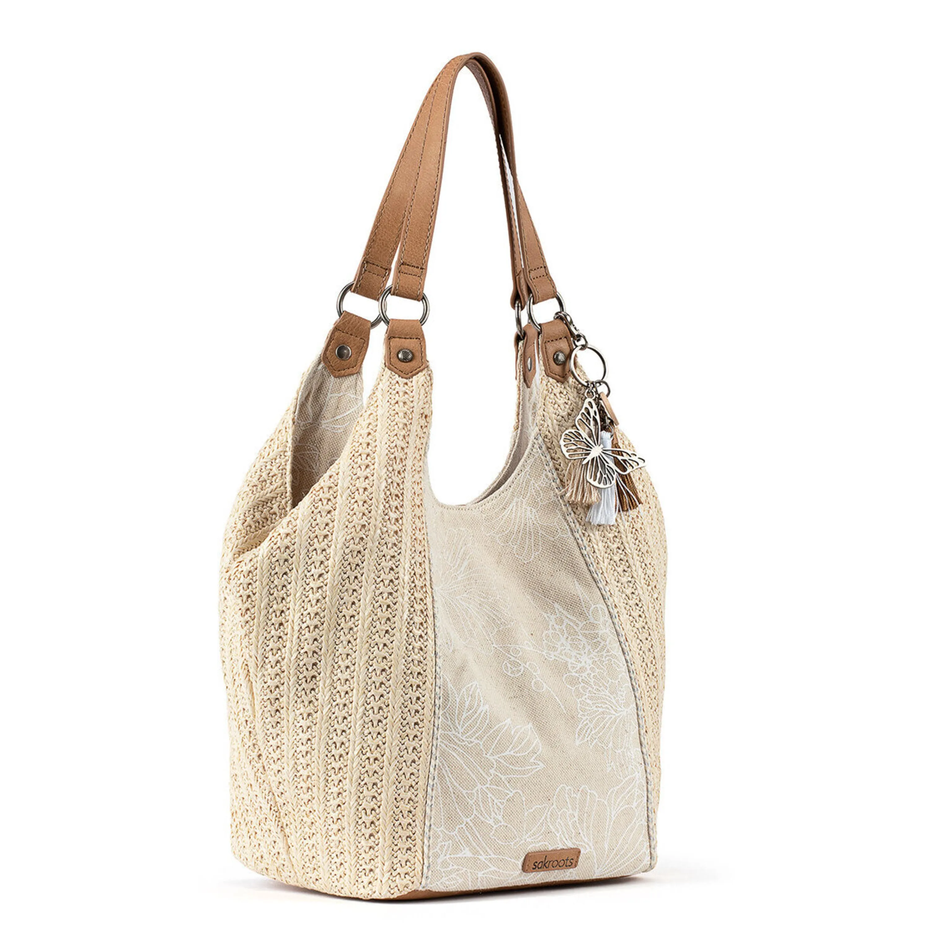 Roma Shopper - Straw - White Flower Blossom