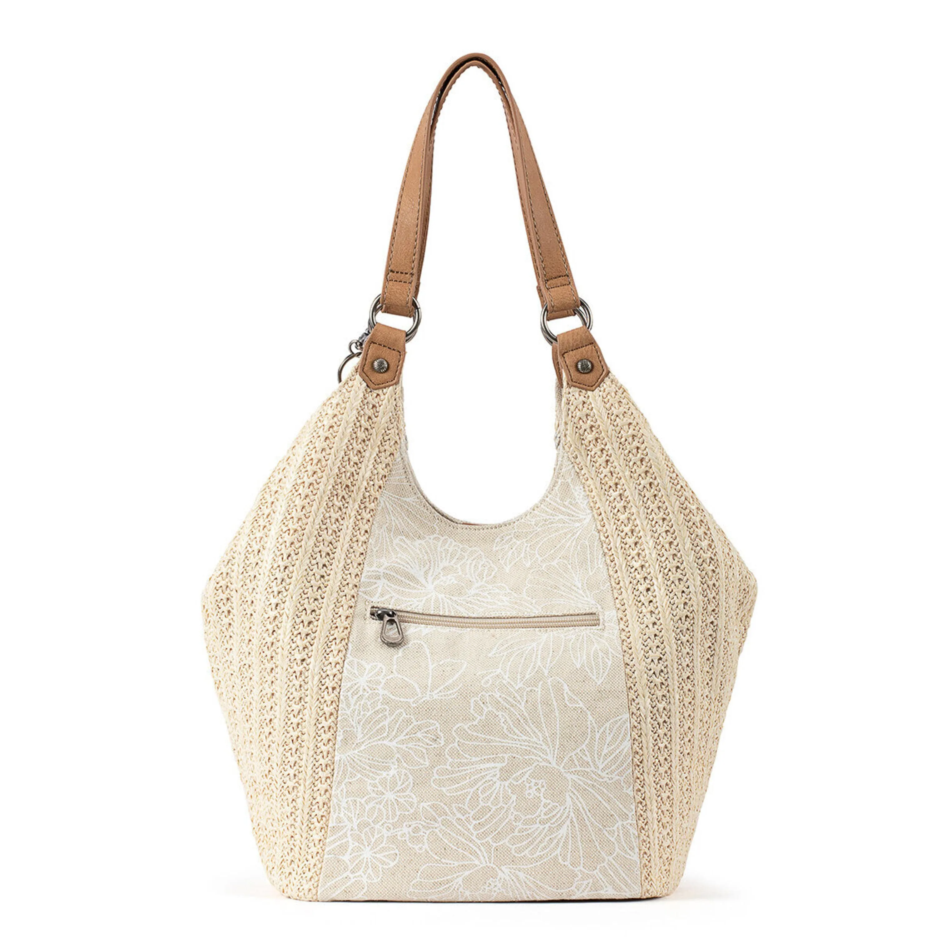 Roma Shopper - Straw - White Flower Blossom