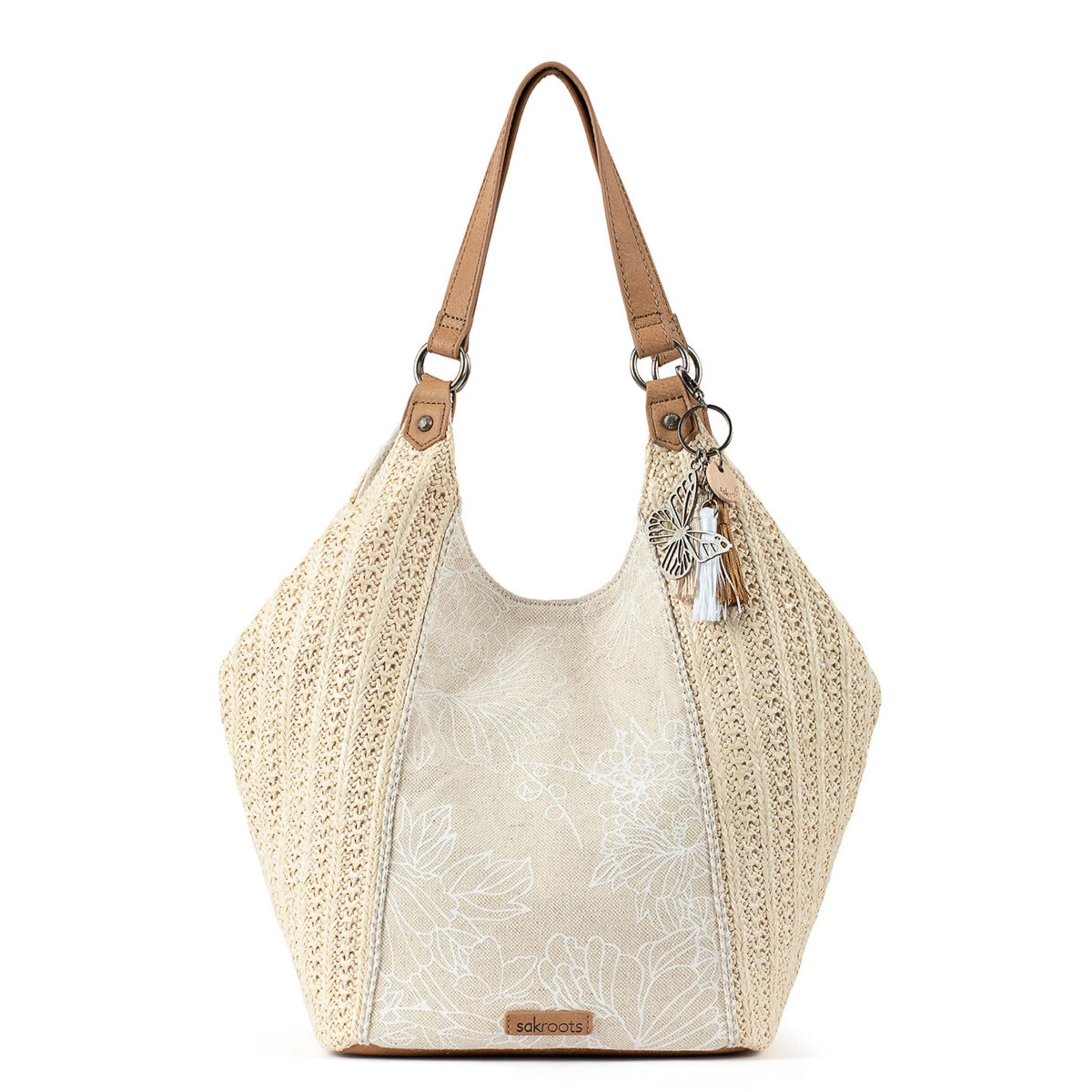 Roma Shopper - Straw - White Flower Blossom