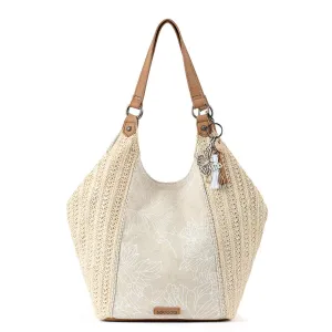Roma Shopper - Straw - White Flower Blossom