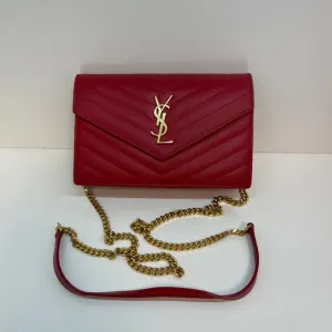 Saint Laurent Cassandra Red Caviar Chevron Quilted Shoulder Bag