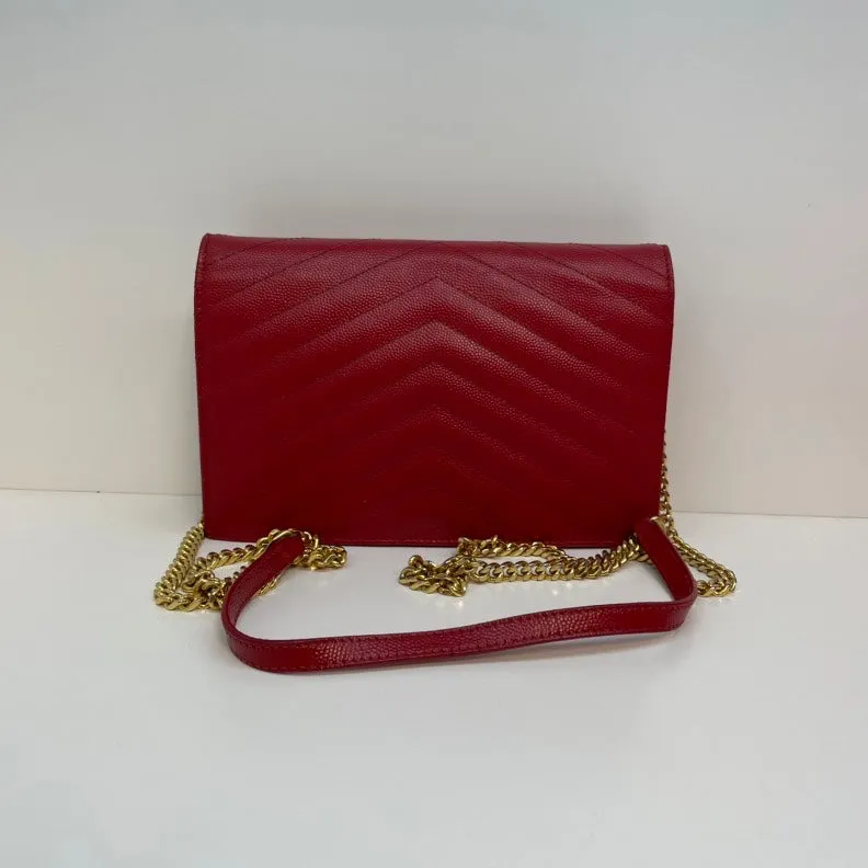 Saint Laurent Cassandra Red Caviar Chevron Quilted Shoulder Bag