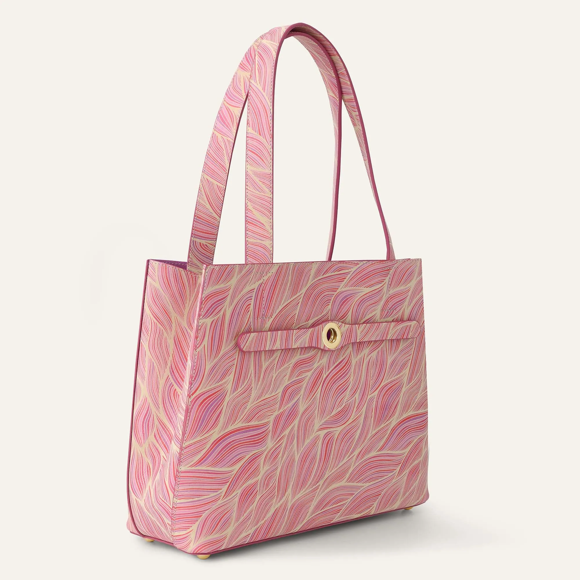 Sarah Tote | Pink Leaf with Gold hardware