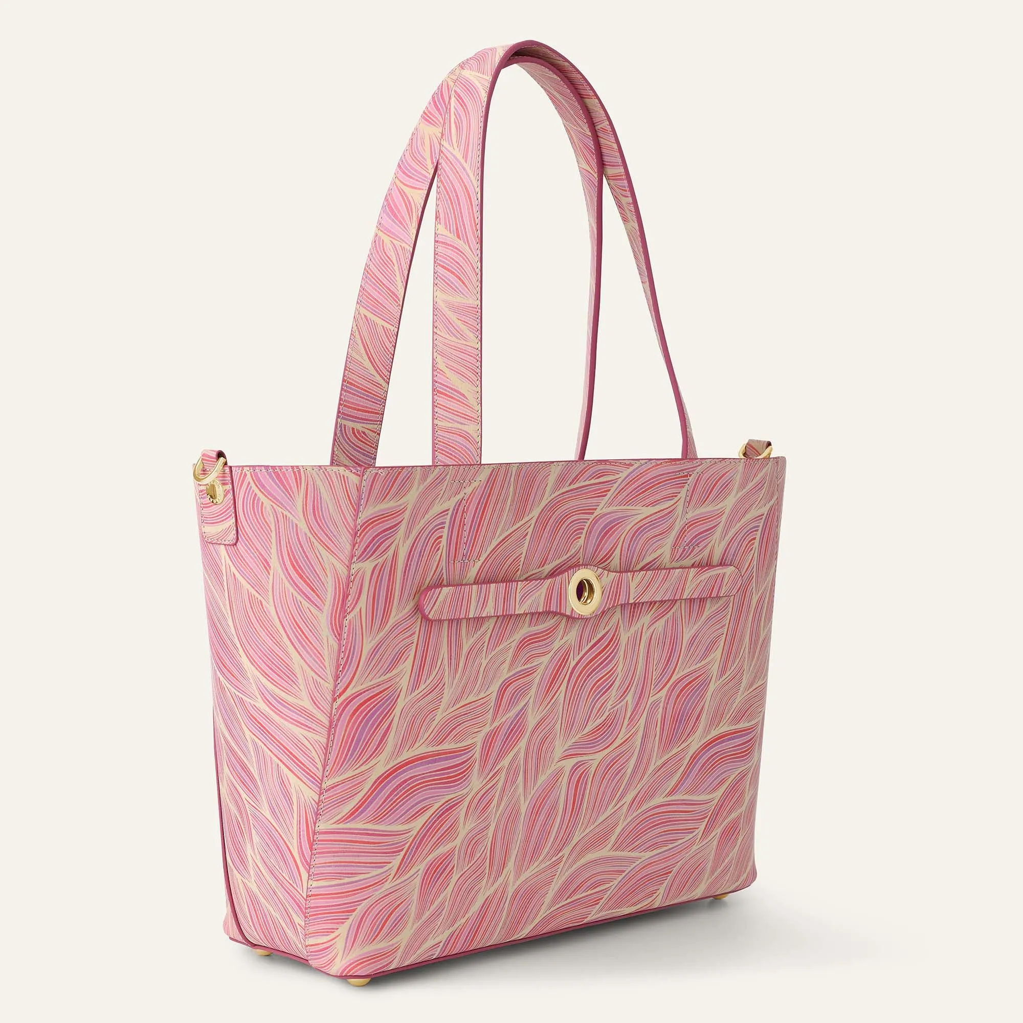 Sarah Tote | Pink Leaf with Gold hardware