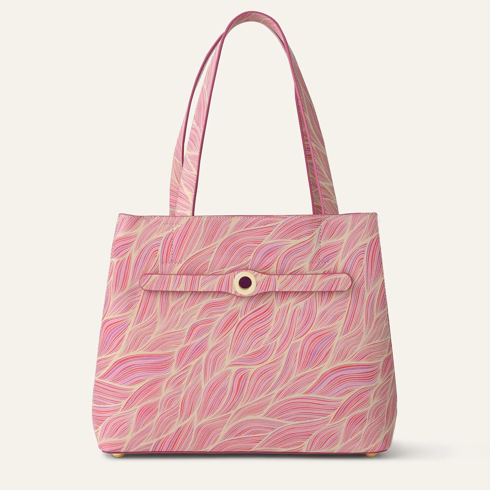 Sarah Tote | Pink Leaf with Gold hardware