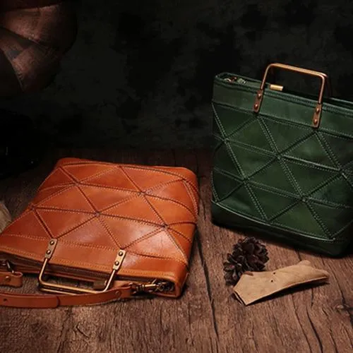 Small Brown Womens Leather Tote Bags Small Tote Handbags Green Shoulder Tote Purse for Ladies