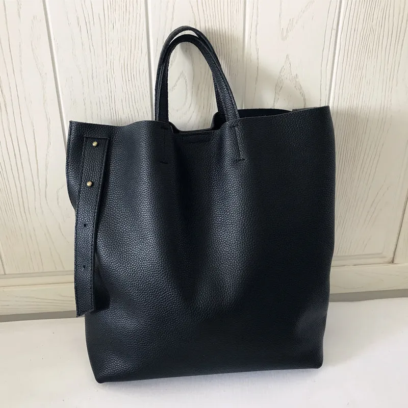 Stylish Black Leather Tote Bag Shoulder Tote Handbag Black Crossbody Tote Purse For Women