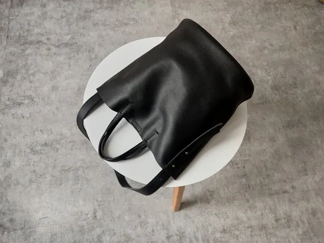 Stylish Black Leather Tote Bag Shoulder Tote Handbag Black Crossbody Tote Purse For Women