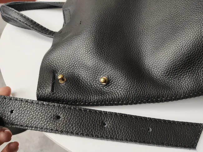 Stylish Black Leather Tote Bag Shoulder Tote Handbag Black Crossbody Tote Purse For Women