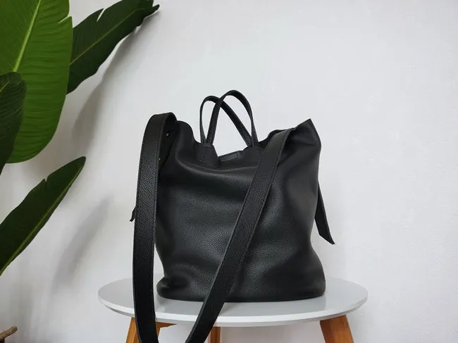 Stylish Black Leather Tote Bag Shoulder Tote Handbag Black Crossbody Tote Purse For Women