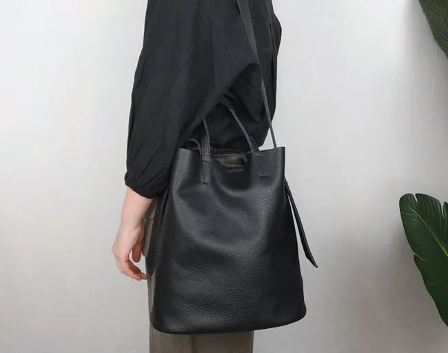 Stylish Black Leather Tote Bag Shoulder Tote Handbag Black Crossbody Tote Purse For Women