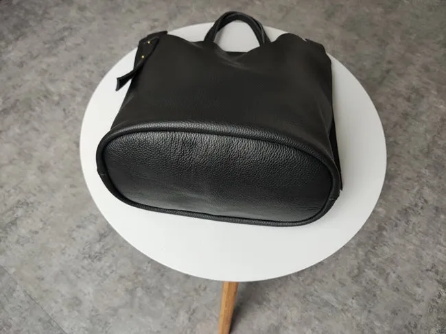Stylish Black Leather Tote Bag Shoulder Tote Handbag Black Crossbody Tote Purse For Women