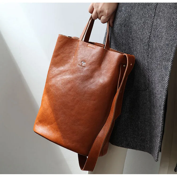 Stylish Leather Bucket Bag Large Tote Bag Shopper Barrel Bag Shoulder Bag Purse For Women