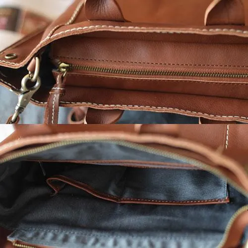 Stylish Womens Brown Leather Shopper Tote Bag Brown Leather Tote Handbag Shoulder Bag With Zipper