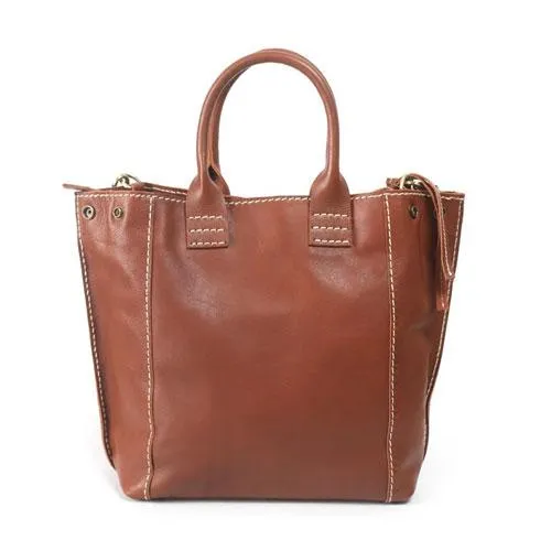 Stylish Womens Brown Leather Shopper Tote Bag Brown Leather Tote Handbag Shoulder Bag With Zipper