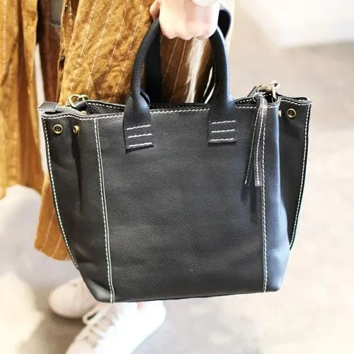 Stylish Womens Brown Leather Shopper Tote Bag Brown Leather Tote Handbag Shoulder Bag With Zipper