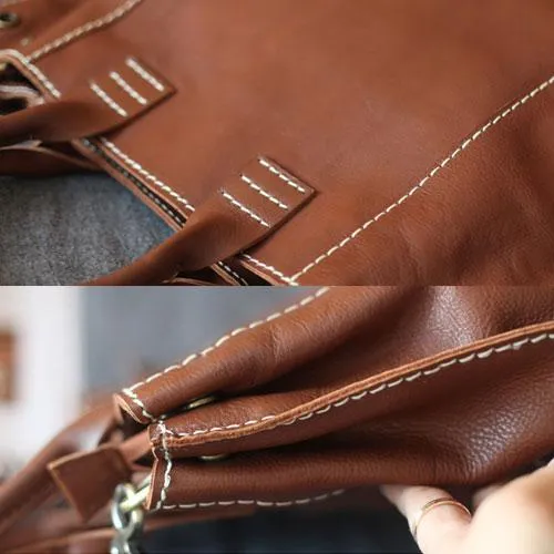 Stylish Womens Brown Leather Shopper Tote Bag Brown Leather Tote Handbag Shoulder Bag With Zipper