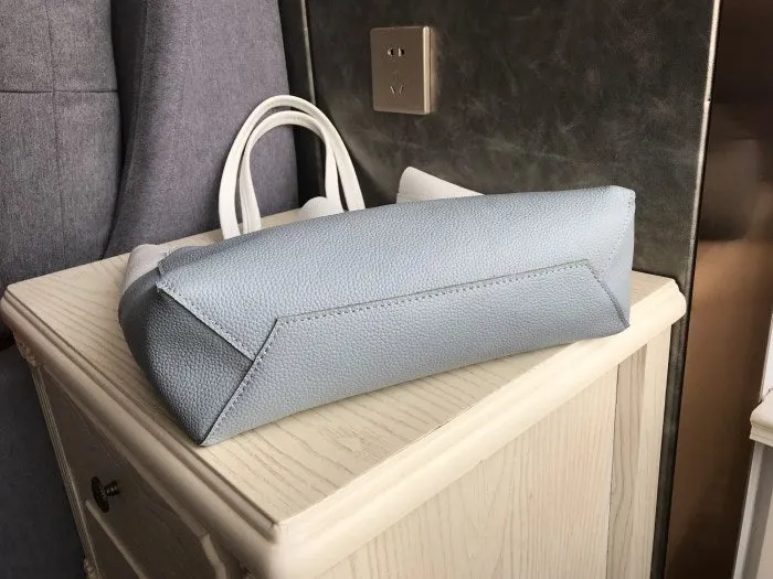 Stylish Womens White Blue Leather Tote Bag Two Colors Tote Purse White Shoulder Tote Shopper For Women