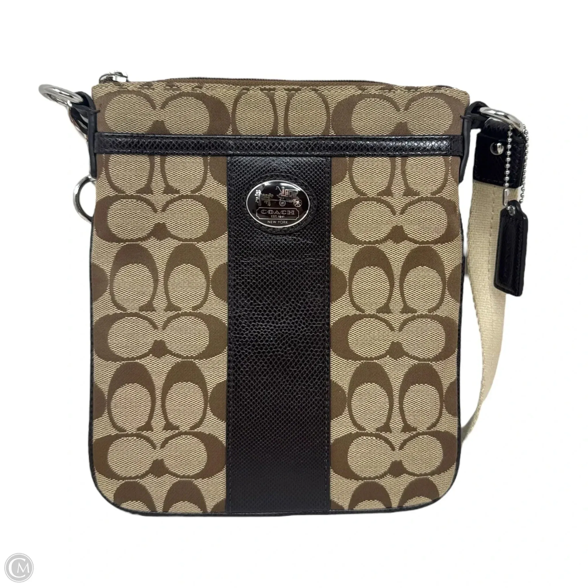 Sutton Signature Swingpack Designer By Coach In Khaki Mahogany, Size: Small