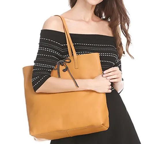 Vertical Black Leather Tote Bag 14" Womens Black Shopper Tote Handbag Purse for Ladies