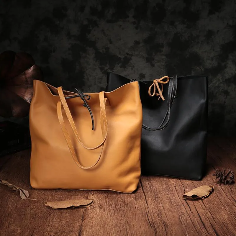 Vertical Black Leather Tote Bag 14" Womens Black Shopper Tote Handbag Purse for Ladies