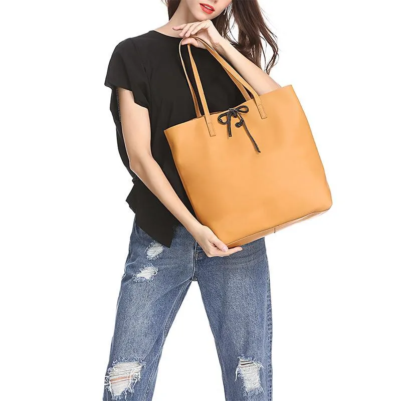 Vertical Black Leather Tote Bag 14" Womens Black Shopper Tote Handbag Purse for Ladies
