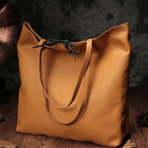Vertical Black Leather Tote Bag 14" Womens Black Shopper Tote Handbag Purse for Ladies