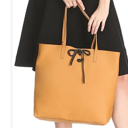 Vertical Black Leather Tote Bag 14" Womens Black Shopper Tote Handbag Purse for Ladies