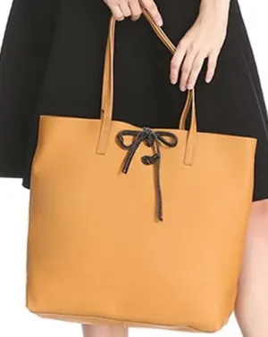 Vertical Brown Leather Tote Bag 14" Womens Black Shopper Tote Handbag Purse