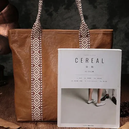 Vertical Brown Leather Tote Bag Womens Green Shopper Tote Handbag Purse